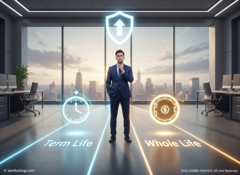 A young professional considering different life insurance options like Term and Whole Life.