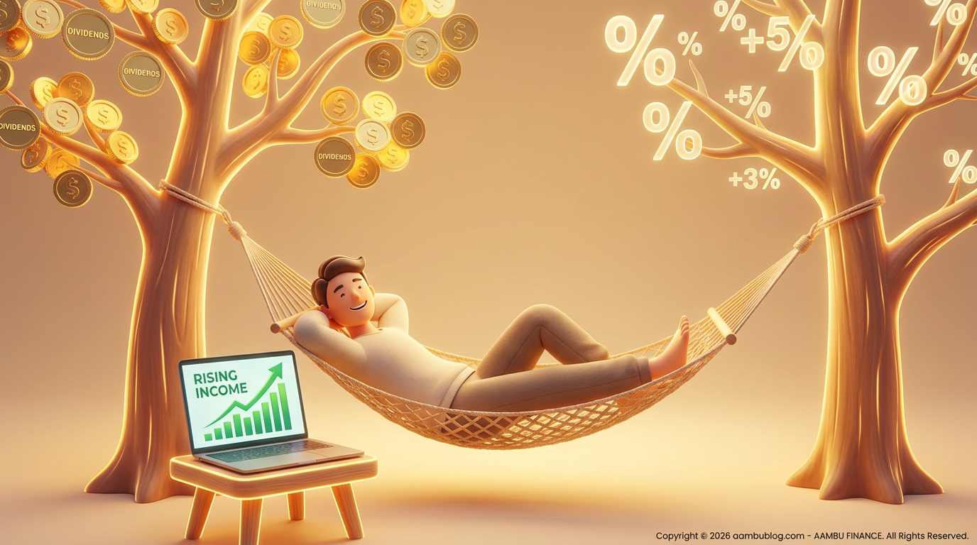 A professional graphic showing various passive income sources like dividends, interest, and digital assets.